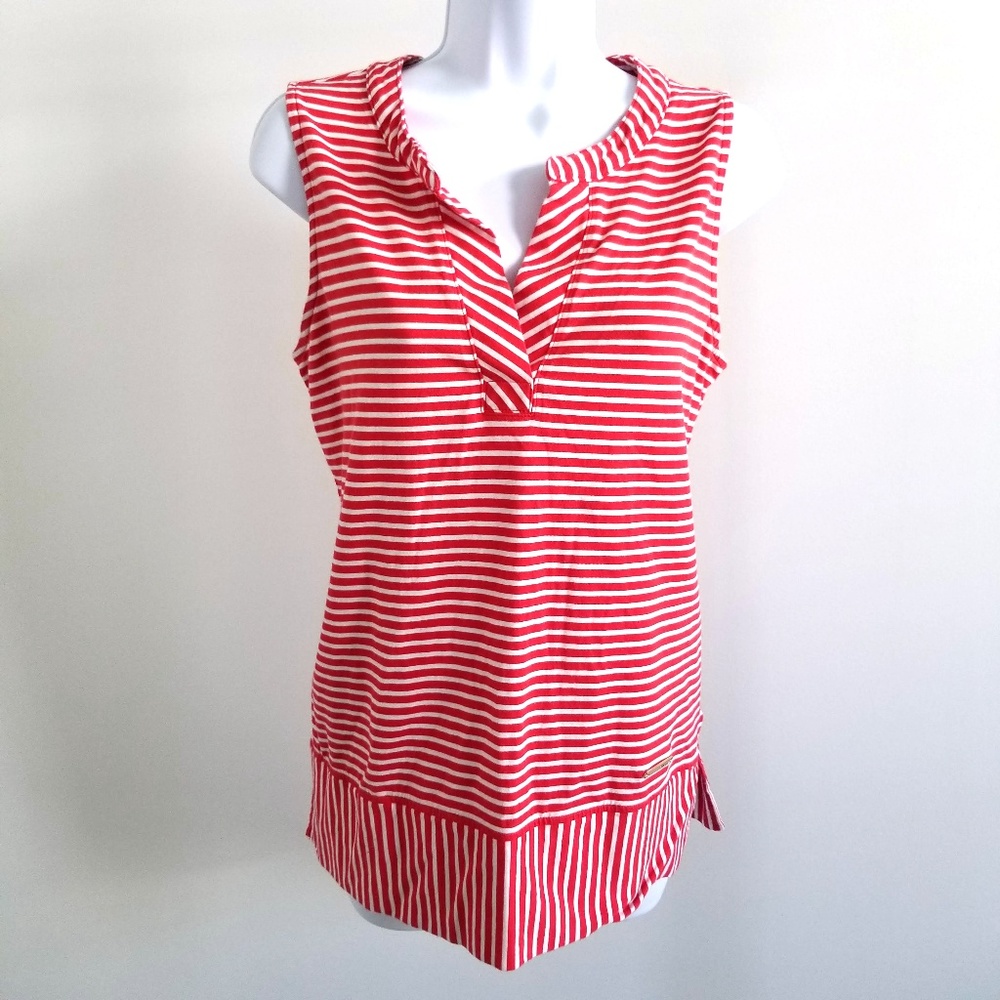 Jones New York | Red Striped V-neck Tank Top M